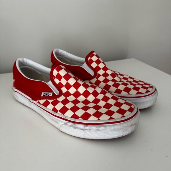 Vans Classic Slip On Red/White Checkered Canvas Skate Shoes 8 Mens/9.5 W - Picture 2 of 8